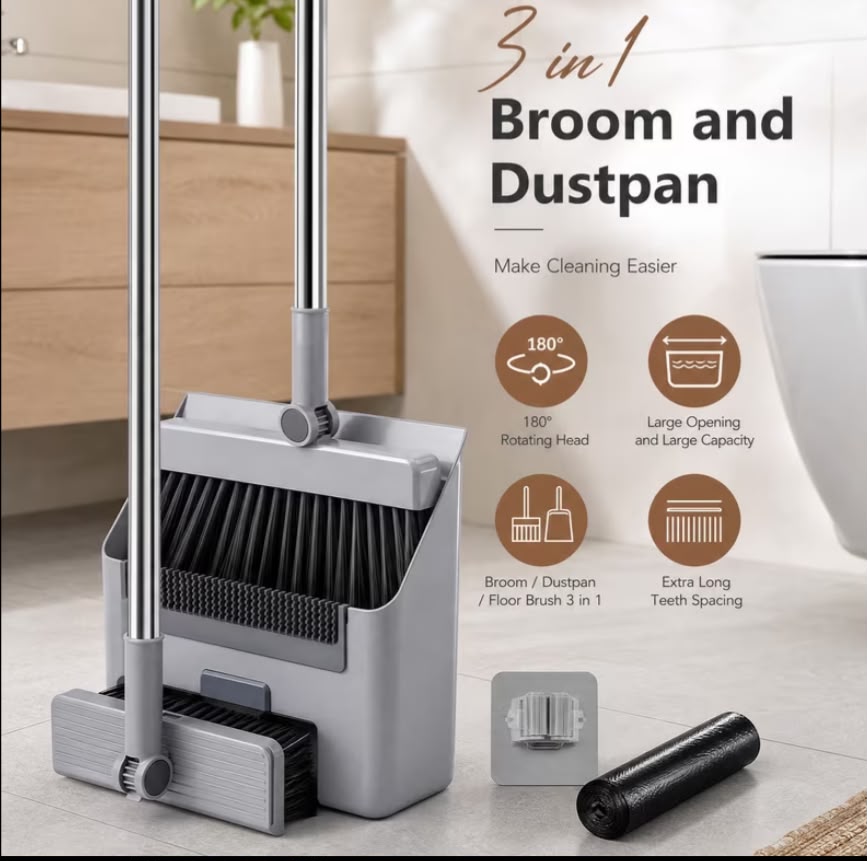 3pcs Broom & Dustpan Set
