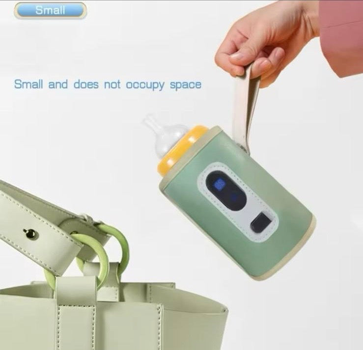 Green USB Baby Milk Bottle Thermal Bag with Digital Display for Traveling - Portable Bottle Heater