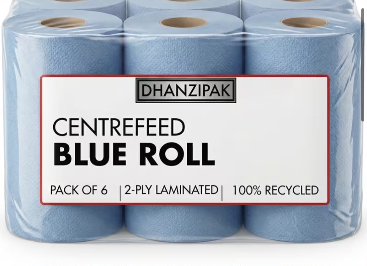 DHANZIPAK Blue Centrefeed Rolls 6 Pack