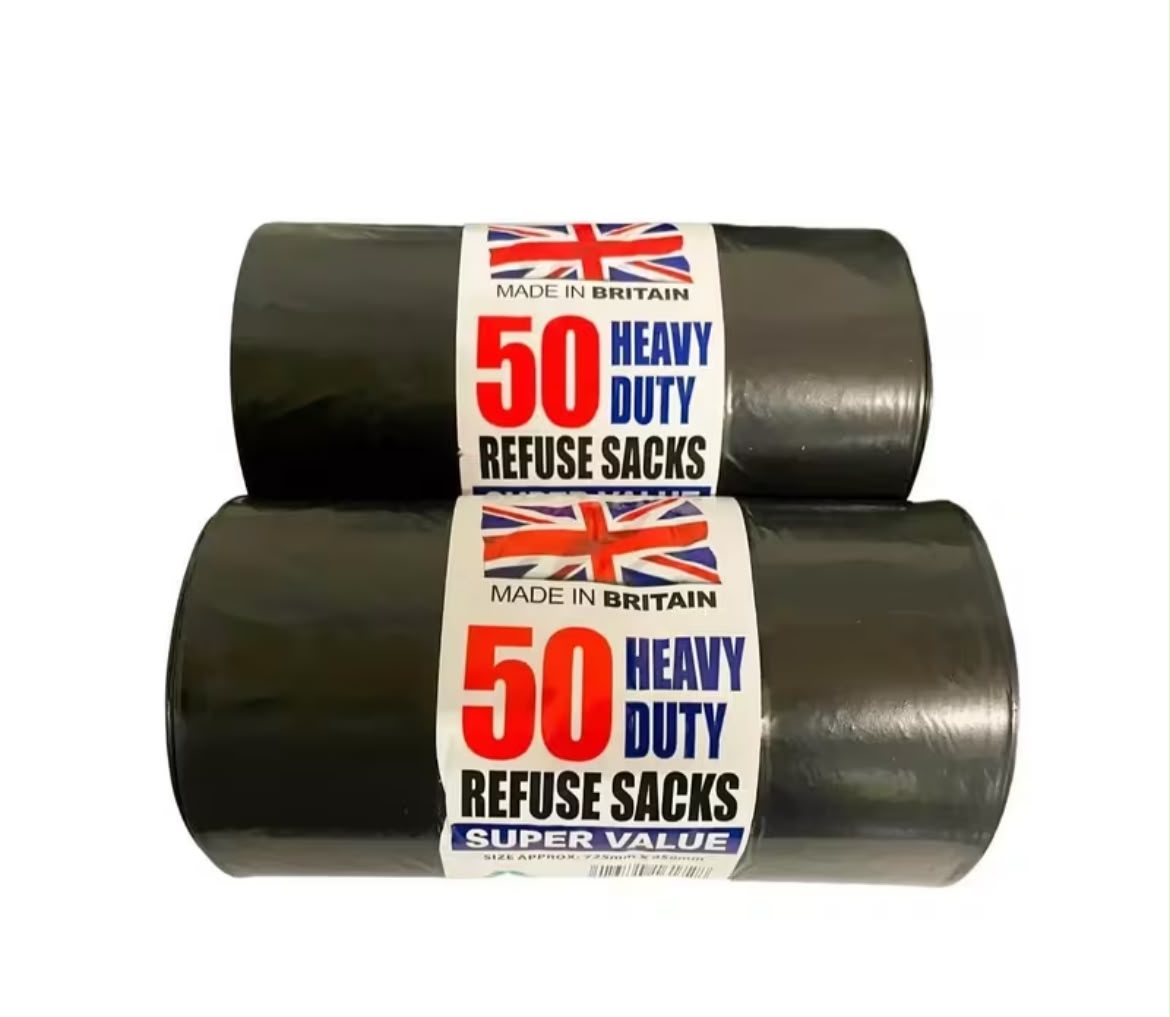 100 Heavy Duty Refuse Sacks 75L Black 72 x 85cm