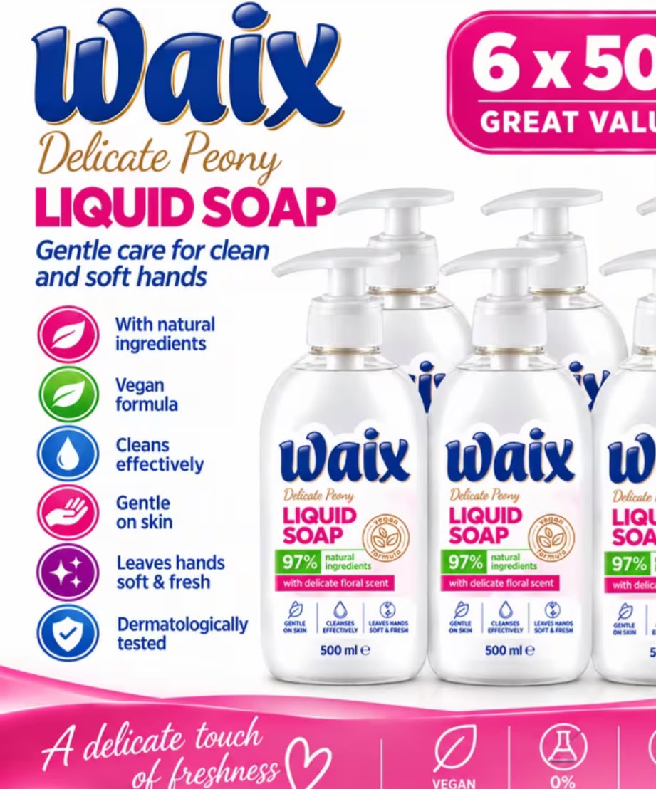 WAIX Delicate Peony Liquid Hand Wash 500ml x6