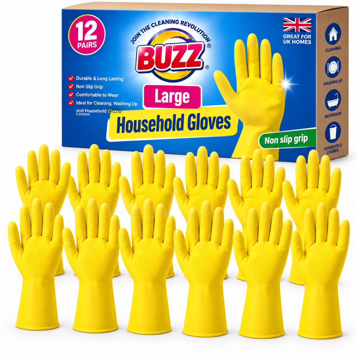 Buzz Large Household Cleaning Gloves 12 Pairs