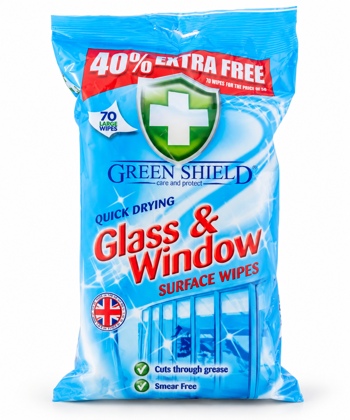 Green Shield Glass & Window Surface Wipes 3 Pack 70 Wipes