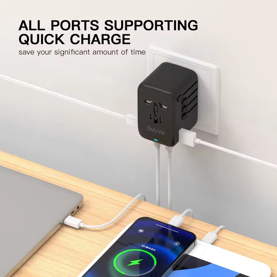 Universal travel adapter, USB and Type C compatible - 60W charging cube