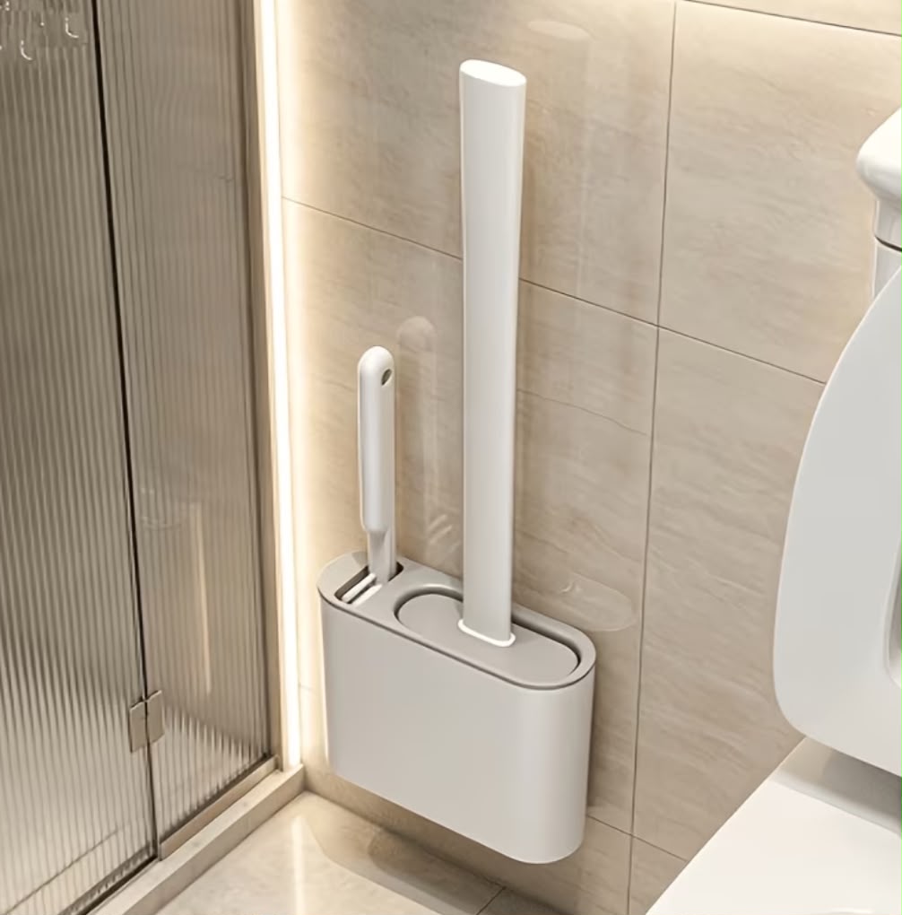 3-in-1 Silicone Toilet Cleaning Brush with Wall-Mount Storage