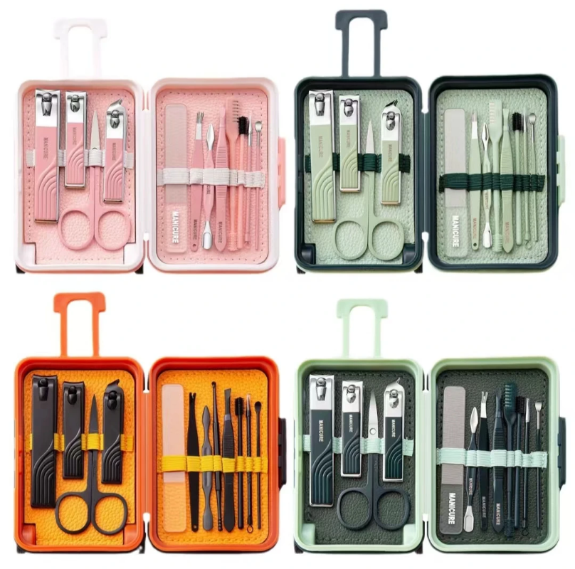 Stainless steel portable beauty kit in mini suitcase - manicure and pedicure set