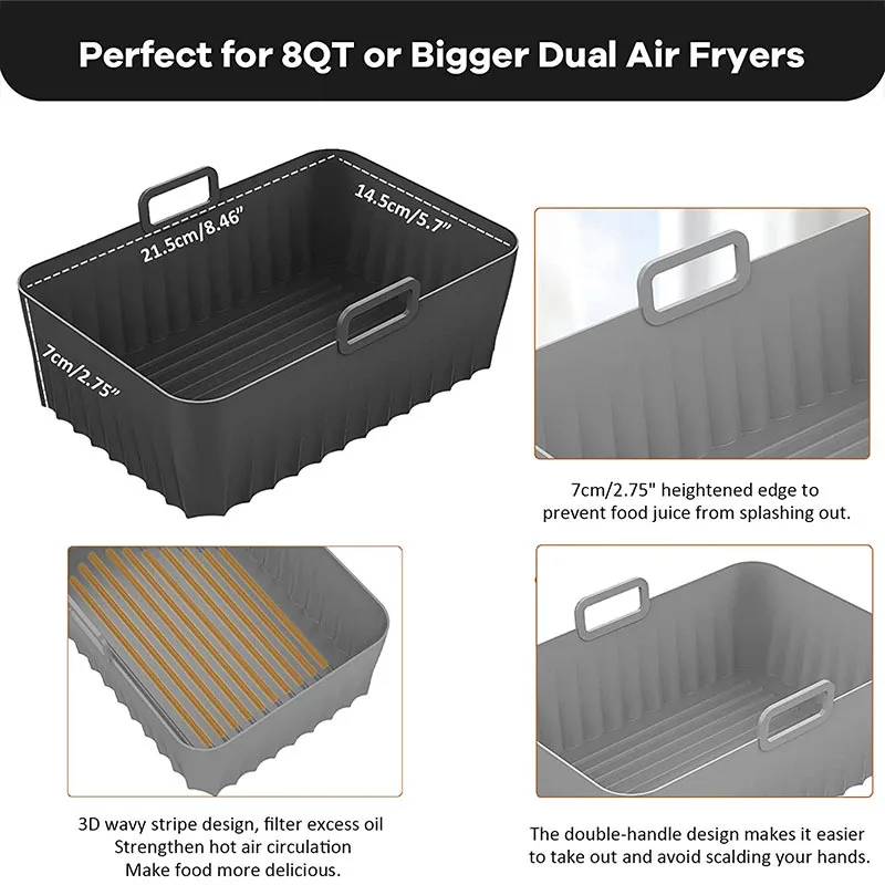 Airfryer silicone tray sets, reusable and washable racks and trays