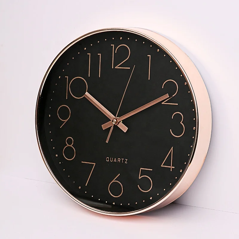 3D figures coloured wall clock with glass cover and rose gold frame