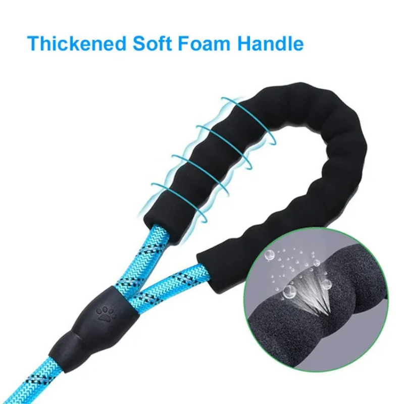 Heavy duty 5m nylon leash with thickened foam handle and 360° swivel carabineer clip