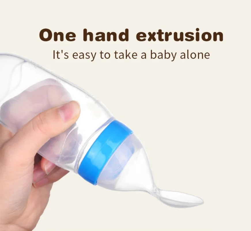 Food grade silicone feeding bottle with spoon attachment for purée