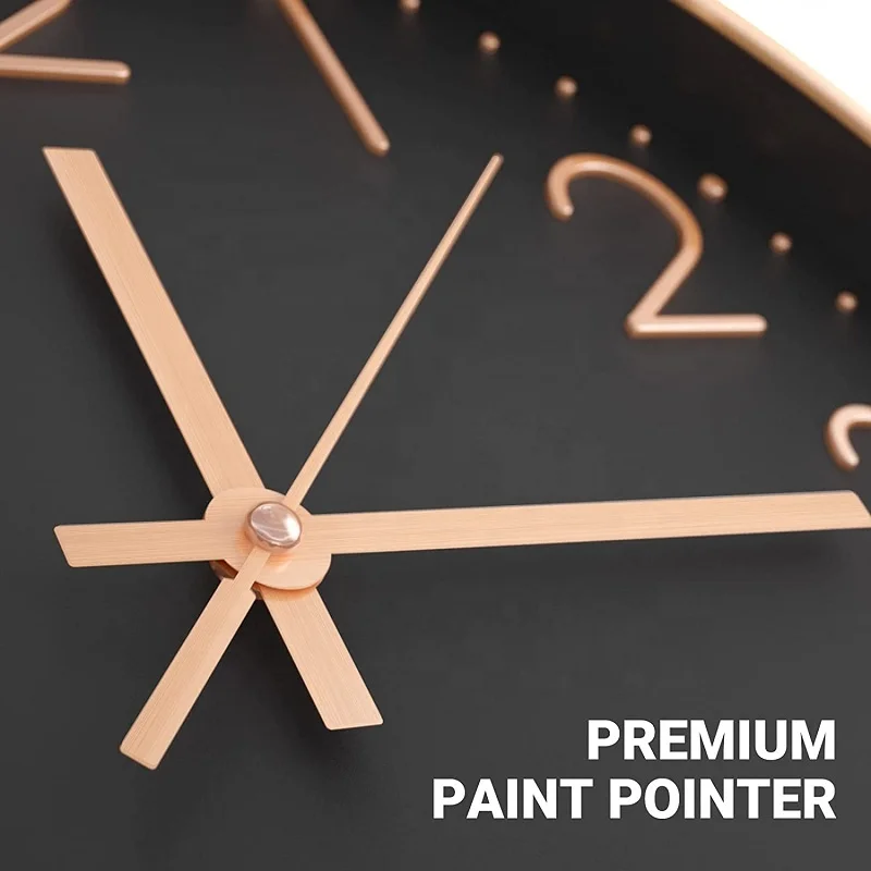 3D figures coloured wall clock with glass cover and rose gold frame