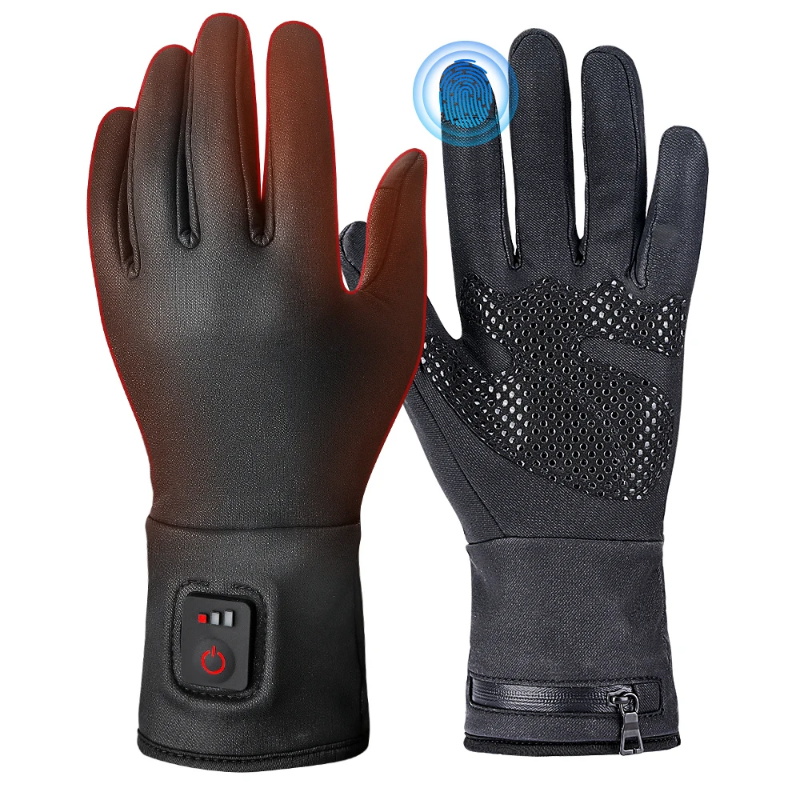 Rechargeable battery heated gloves, anti slip design