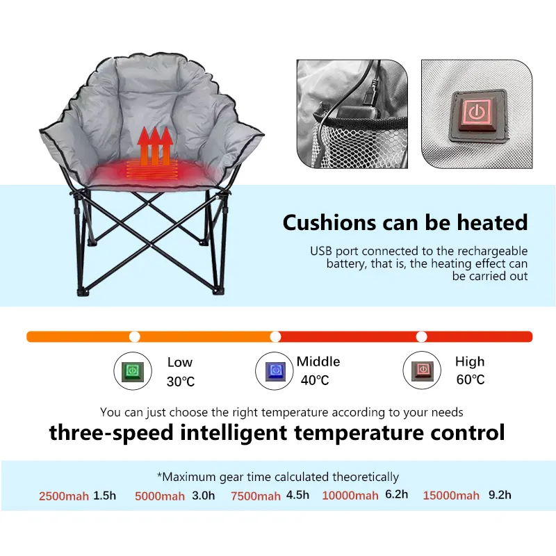 Rounded, heated camping chair - sturdy and portable