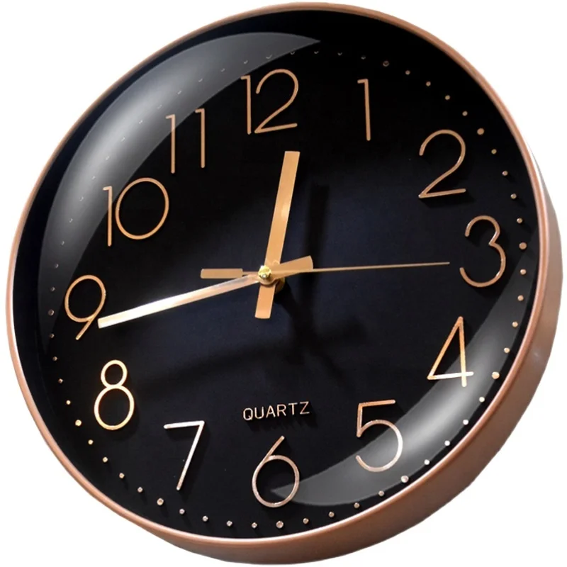 3D figures coloured wall clock with glass cover and rose gold frame