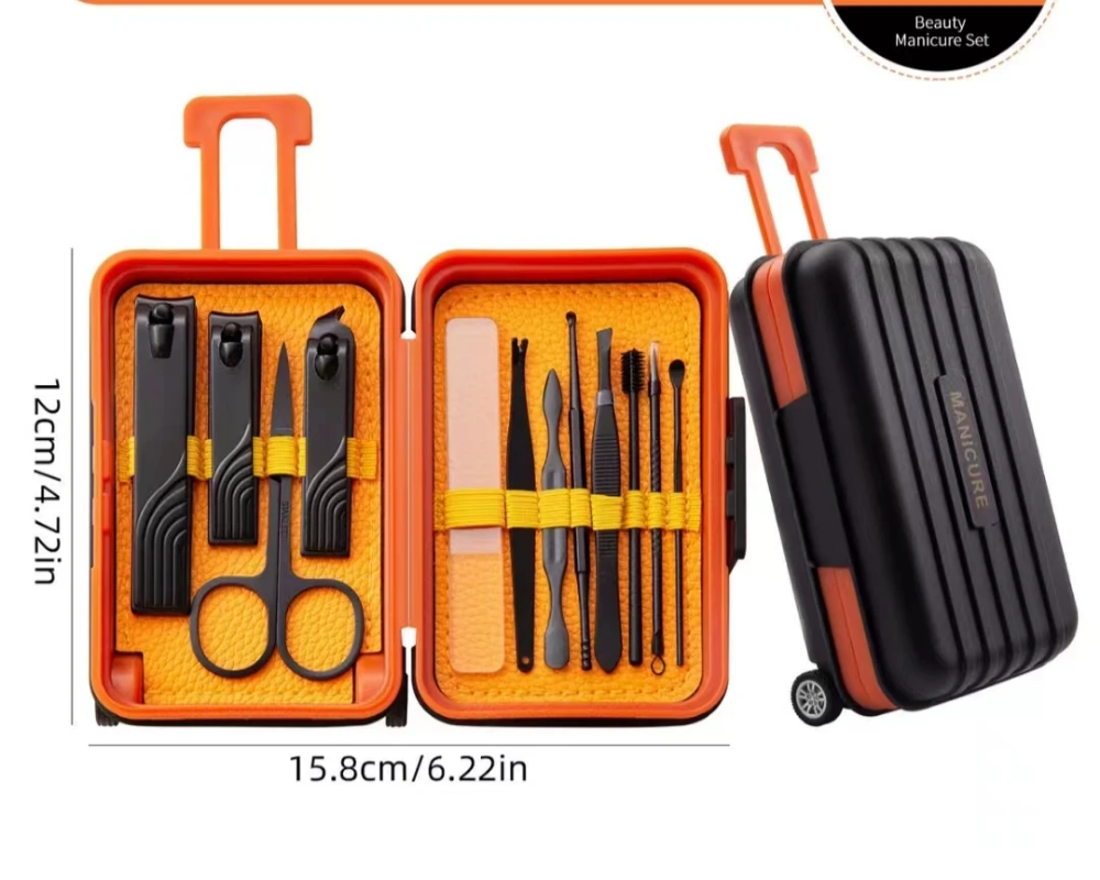 Stainless steel portable beauty kit in mini suitcase - manicure and pedicure set