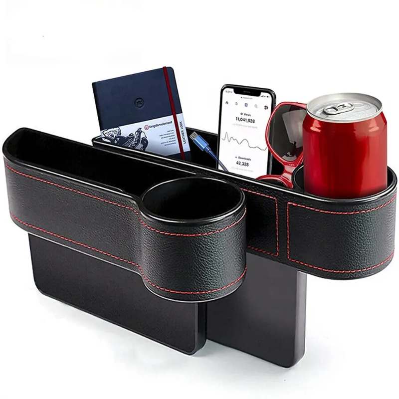 Portable and multifunctional leather car seat organisers with cupholders