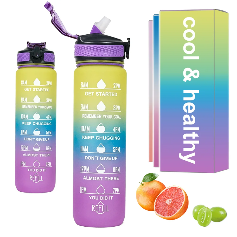 500ml plastic motivational water bottle with flip top lid - gradient style
