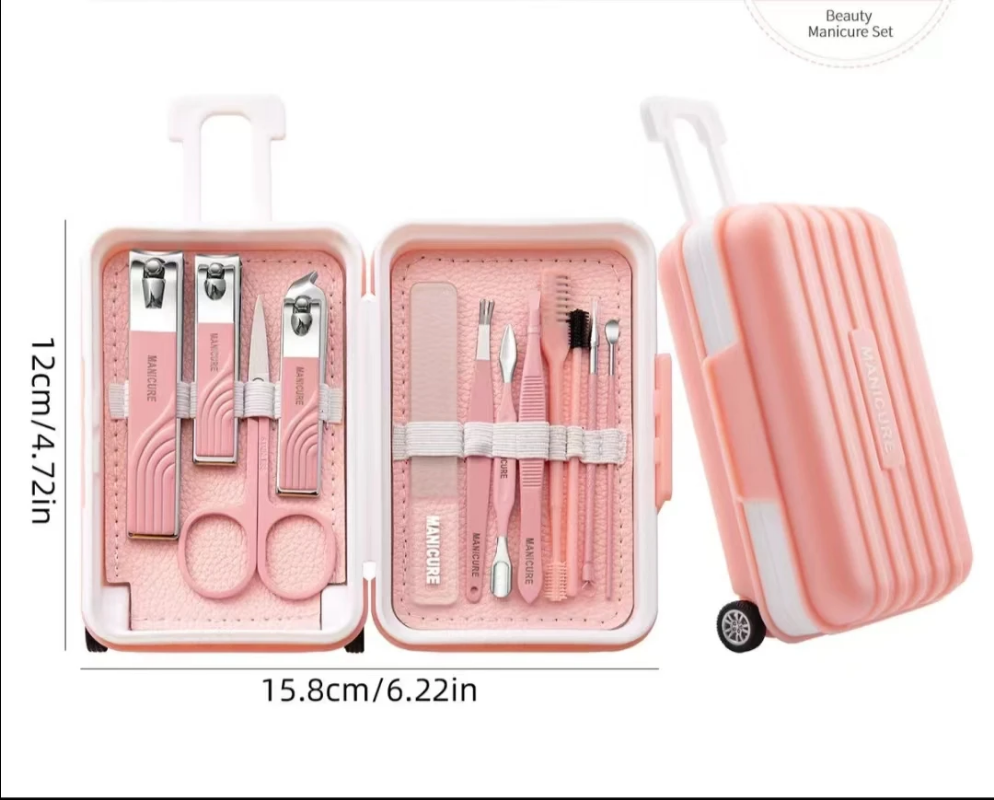 Stainless steel portable beauty kit in mini suitcase - manicure and pedicure set