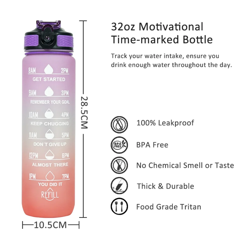 500ml plastic motivational water bottle with flip top lid - gradient style