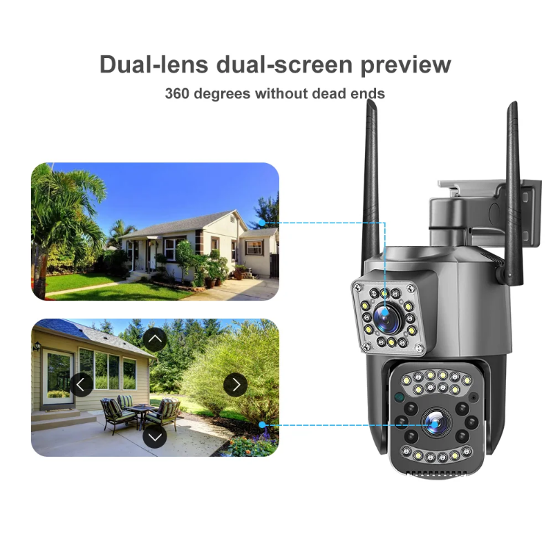 Wireless dual lens security camera - blind spot protection 350° rotation