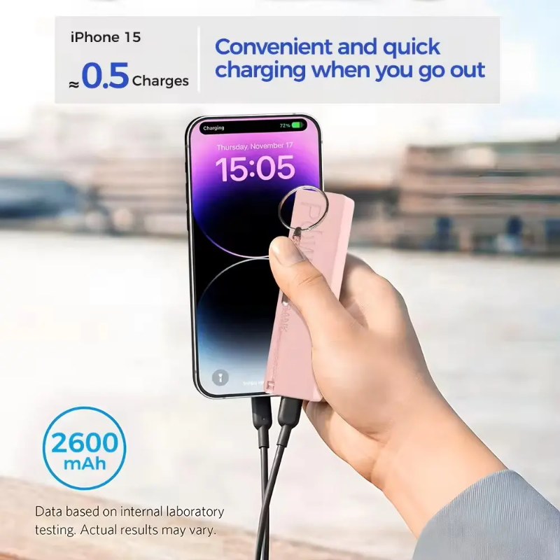 Small, slim, pocket sized portable charger - USB and type C charging