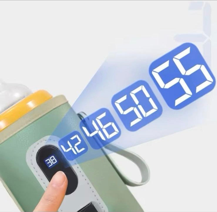 Green USB Baby Milk Bottle Thermal Bag with Digital Display for Traveling - Portable Bottle Heater