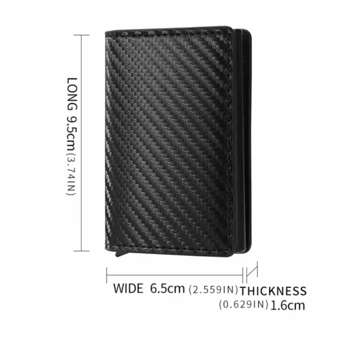 Carbon fibre card holder with RFID blocking protection - slim and secure pop up wallet