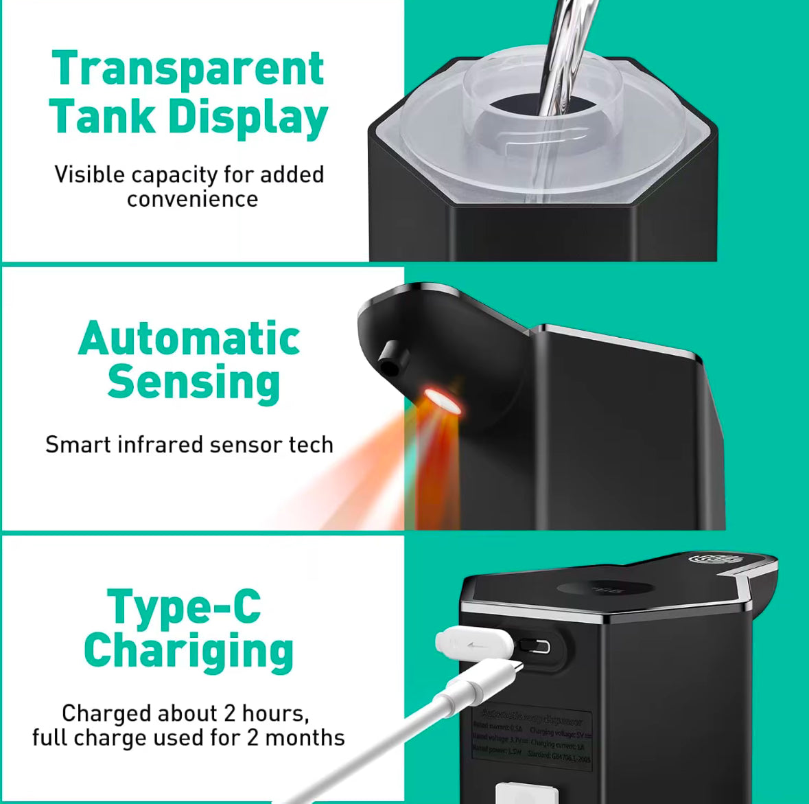 Led Display Screen Automatic Soap Dispenser - USB Rechargeable Wall Mounted Or Countertop - 4 Level Liquid Controls