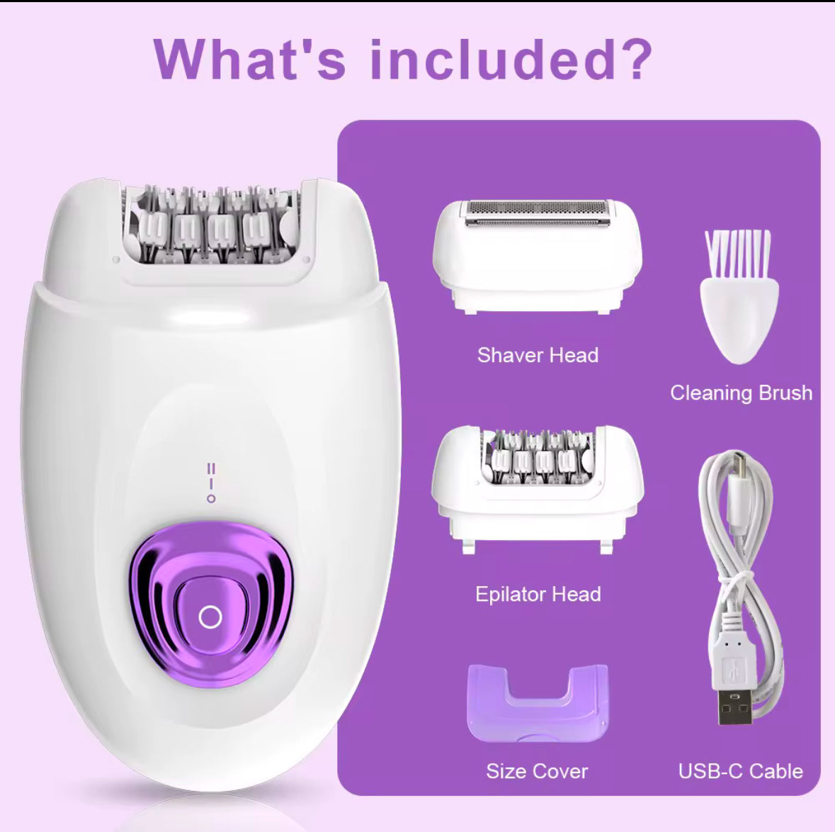 2 In 1 Epilator Hair Removal Device - Type C Rechargeable Battery - Professional Quality Hair Removal Smoother Skin Long Lasting Effects