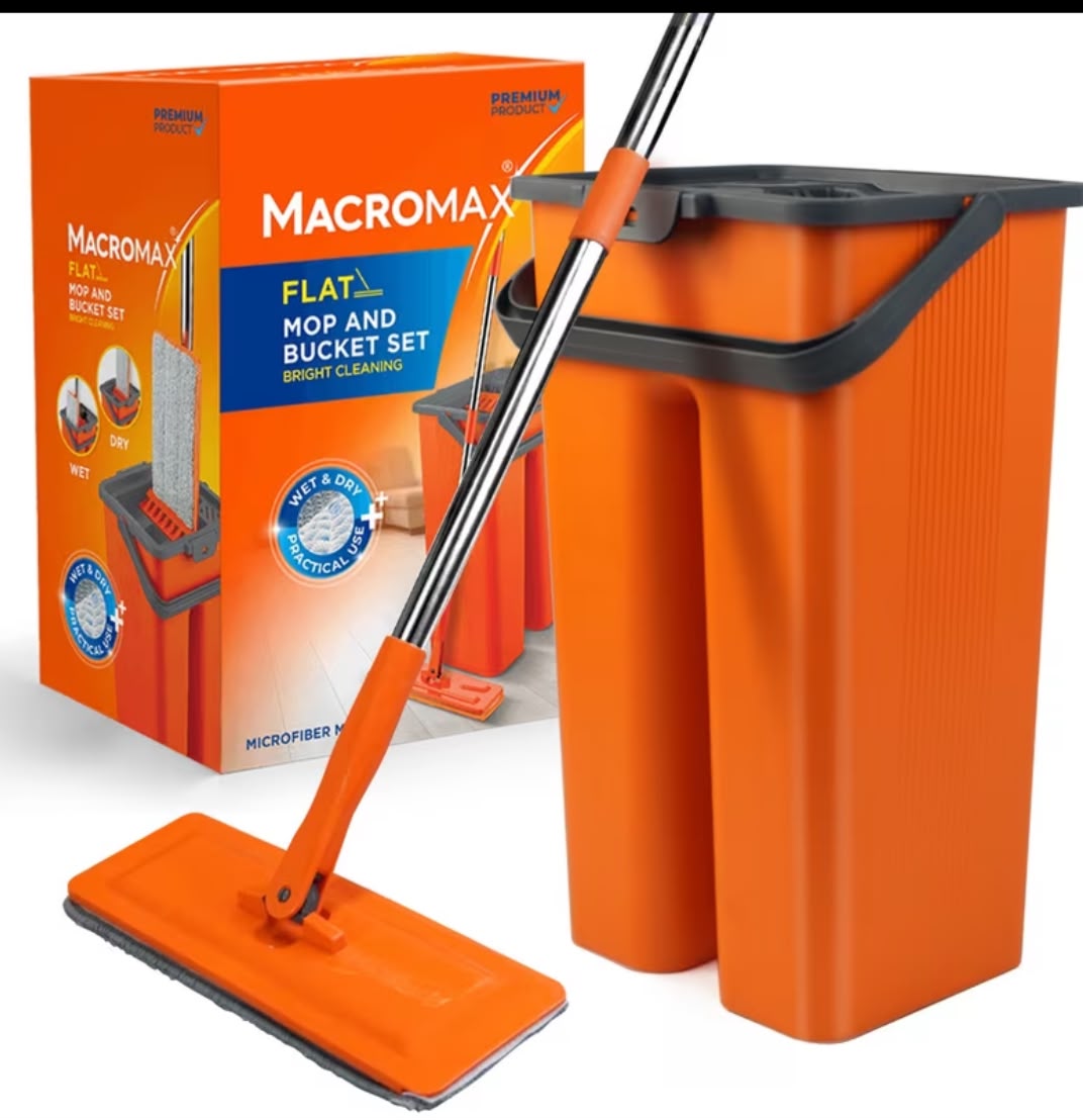Macromax Flat Mop & 2-Compartment Bucket Set