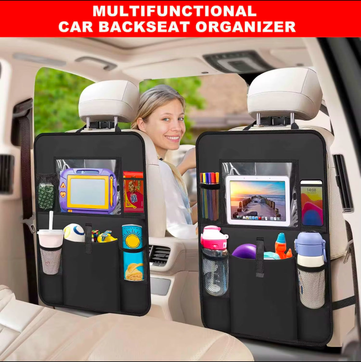 Car Seat Organiser, Multifunctional Storage Device - Tablet, Food, Beverage, Toy, Cosmetic Holder - Anti Scratch, Anti Dirt And Water Resistant Design