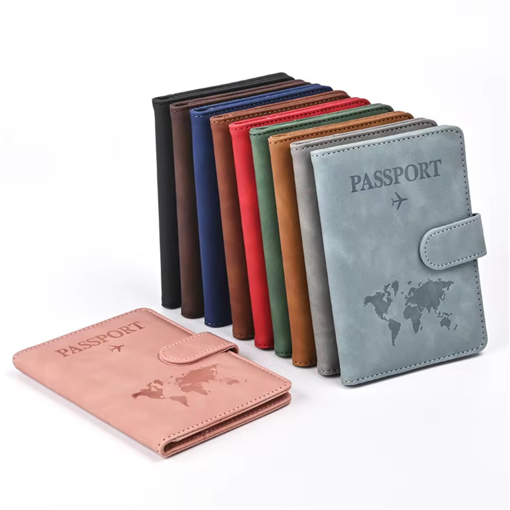 RFID protected leather passport and document holder with magnetic clasp