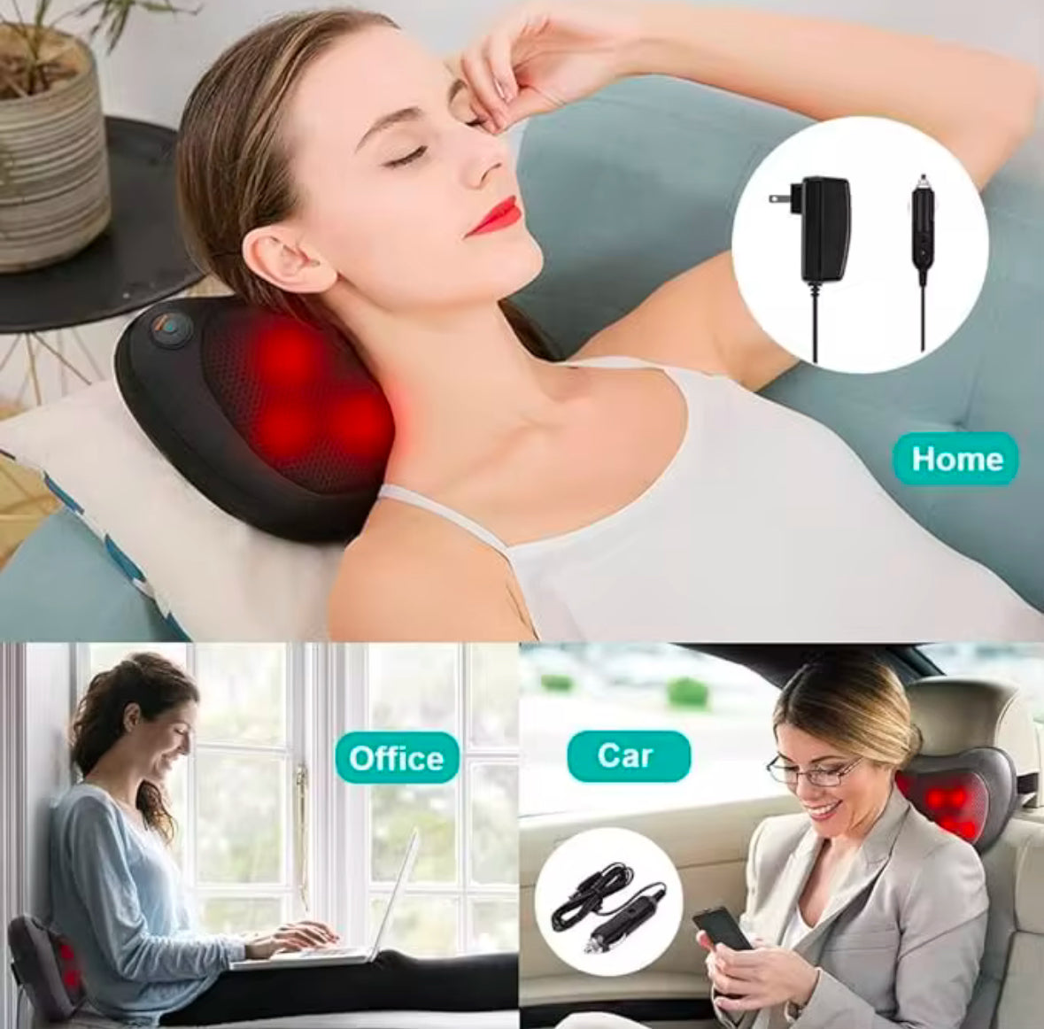 Electric Full Body Massager - 4 Ball Automatic 60 Second Forward And Reverse Kneading Massage - High Quality Leather, One Button Start