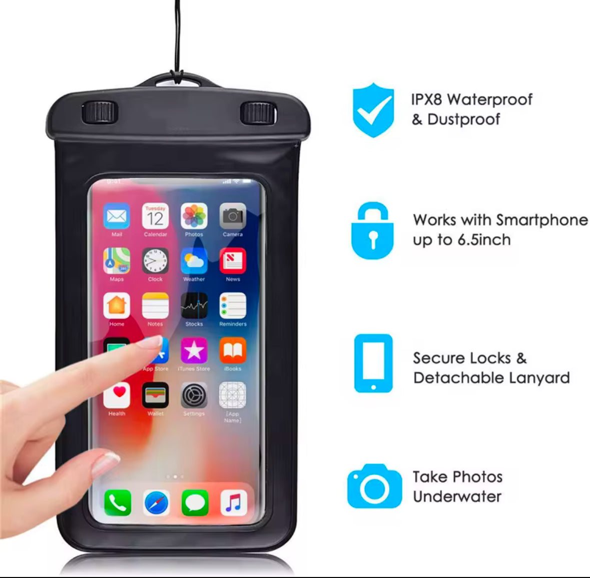 7 Inch Waterproof Phone Case - Phone Case Bag With ABS Clip, IPX8 Waterproof Test - 20 Meter Protection