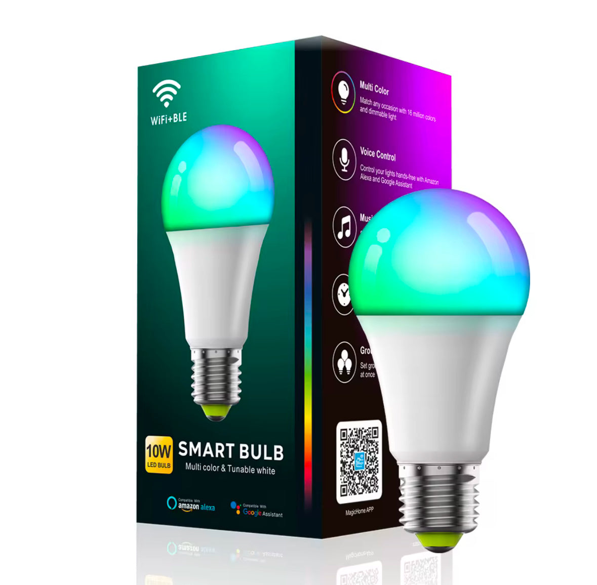 Alexa And Google Home Compatible Smart LED Lightbulb - RGBCW 7W Lightbulb, Wifi Connect-ability, App Included, Voice Activation