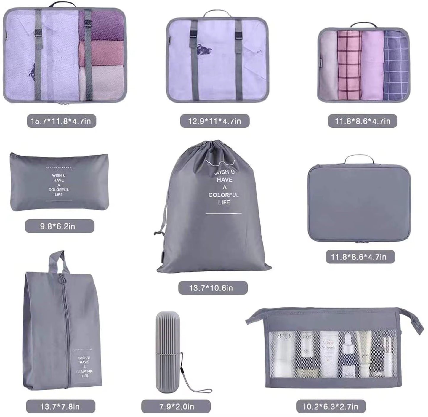 Travel packing cubes - all purpose cubes 9PCS compression organisers