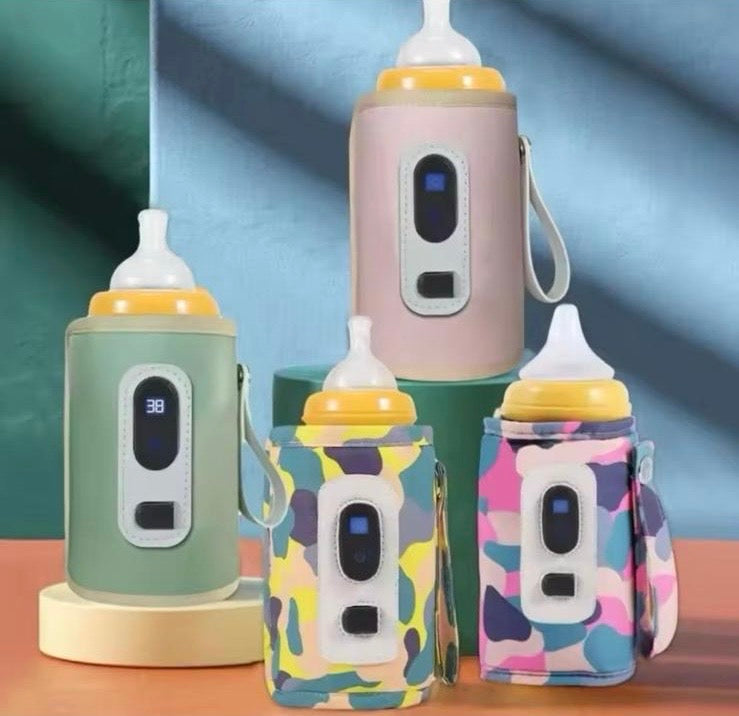 Green USB Baby Milk Bottle Thermal Bag with Digital Display for Traveling - Portable Bottle Heater