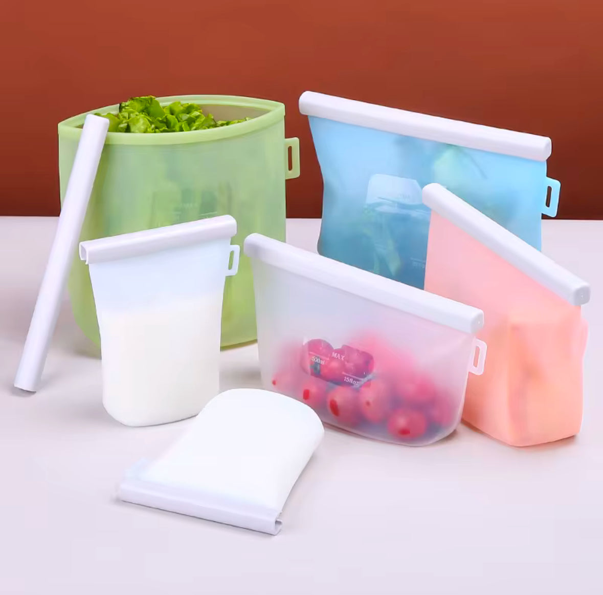 BPA Free, Food Grade Silicone Food Storage Bags - Leak Proof Tight Seal Microwave And Fridge Safe - Portable And Easy Storage