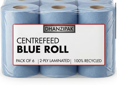 DHANZIPAK Blue Centrefeed Rolls 6 Pack