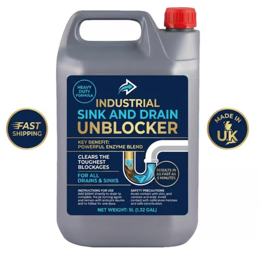 5 Litre Heavy Duty Drain Unblocker Liquid Industrial Strength Sink &amp; Pipe Cleaner for Clearing Blockages