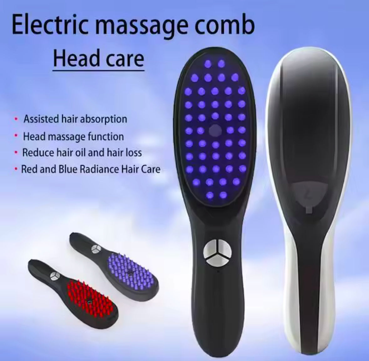 Blue And Red Light Therapy Scalp Massaging Brush - Nano Atomisation, 3 Mode Vibration Massage, 15Ml Capacity For Hair Oil