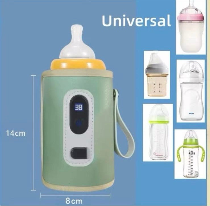 Green USB Baby Milk Bottle Thermal Bag with Digital Display for Traveling - Portable Bottle Heater