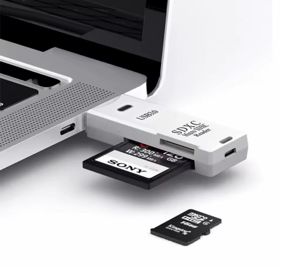 Ultra fast 2 in 1 USB 3.0 card reader for photos, videos and music (DOES NOT COME WITH SD CARD)