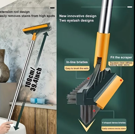 Adjustable Long Handle Cleaning Brush with Squeegee