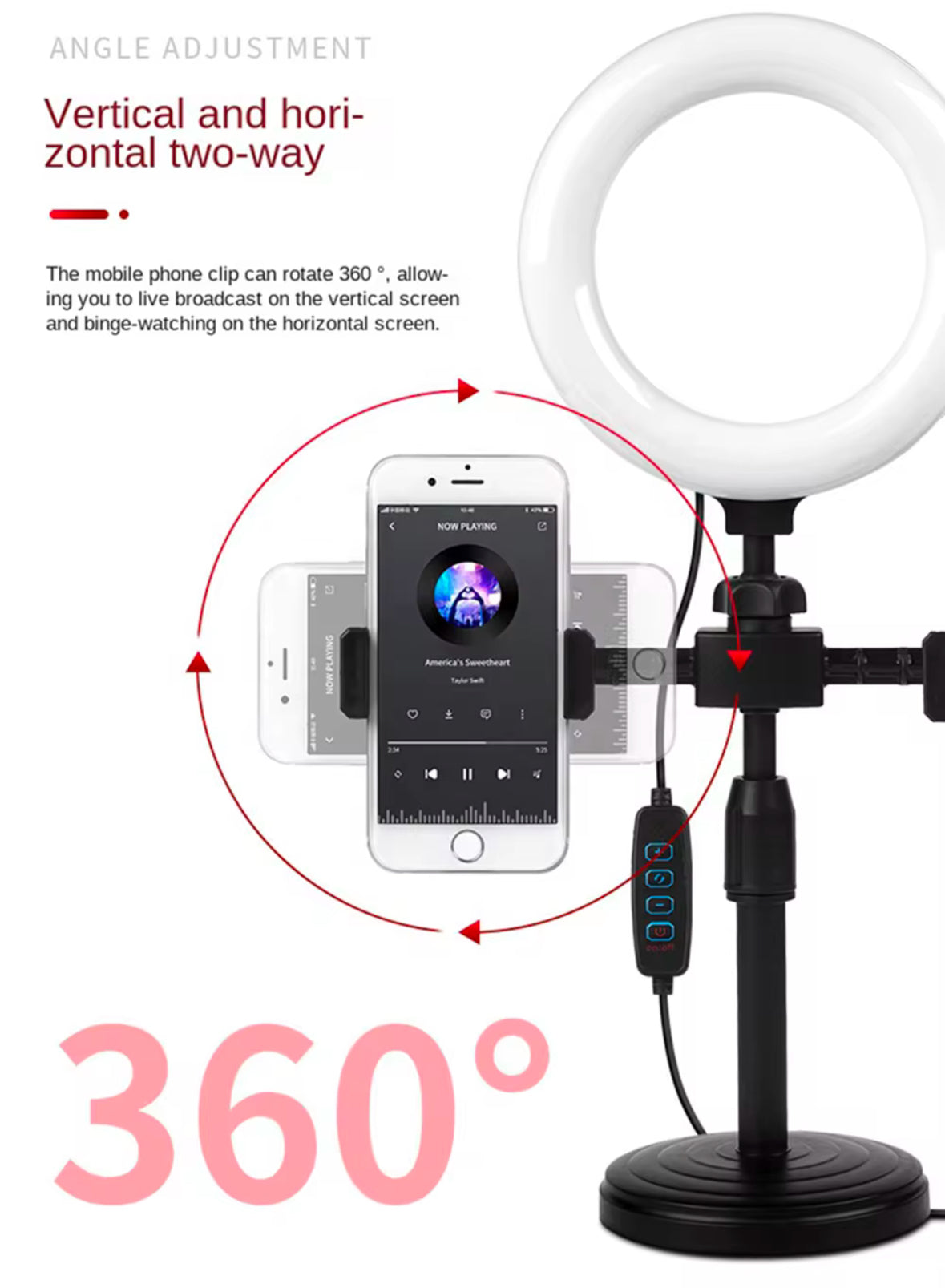 6 Inch Mini Ring Light With Clip Clamp Mount - Portable - Light Weight Mobile Phone Holder - Live Broadcast Stand