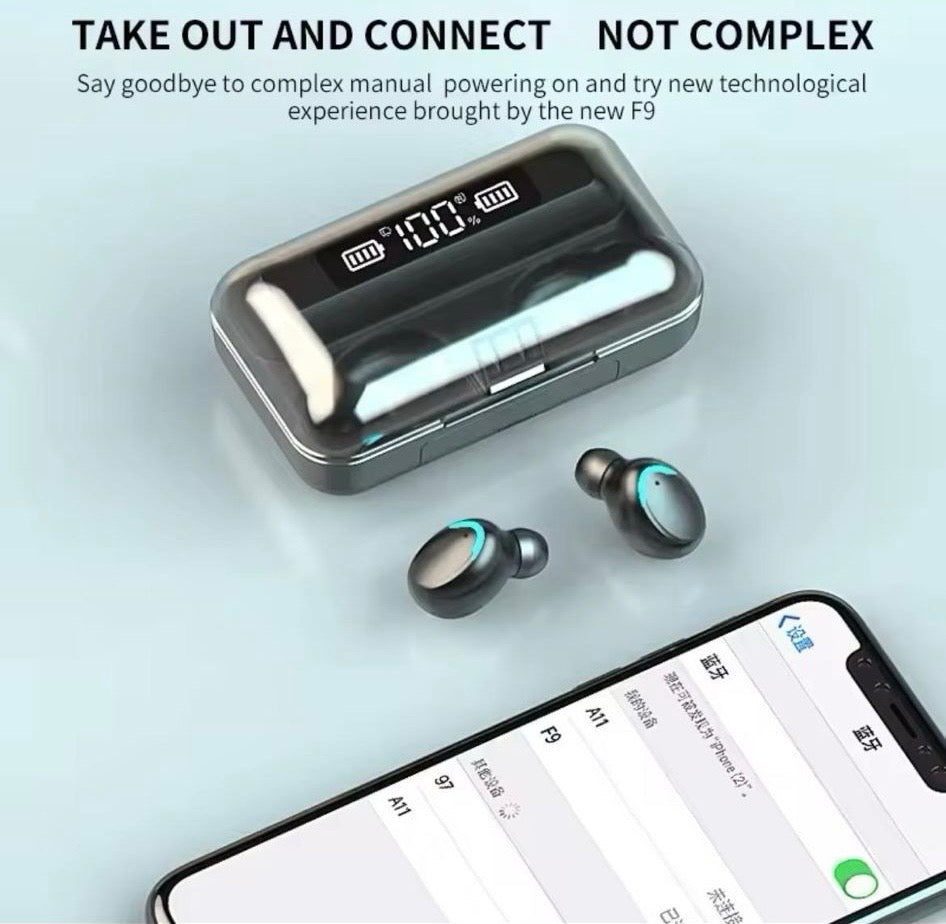 Wireless Earphones Bluetooth Noise Canceling Stereo Headphones with LED Display and Mic for Sports and Audio - Electronic