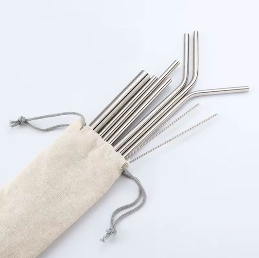 Reusable Metal Straws Eco Friendly - Rust Free Straws - Fabric Storage Drawstring Bag Easy Cleaning