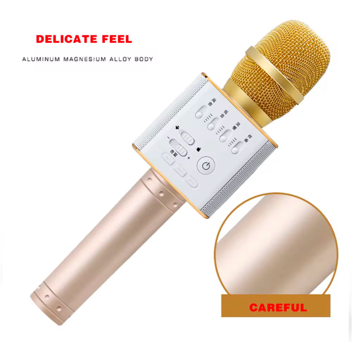 Bluetooth Wireless Karaoke Microphone - Aluminium/Magnesium Body, 3 Layer Microphone, Loud Bass Speakers, Rechargeable In 2 Hours