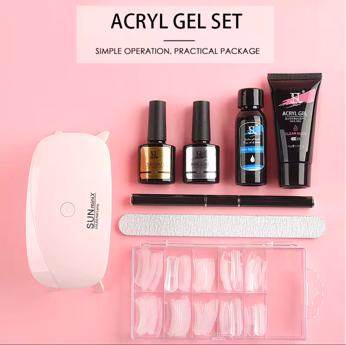 Professional Nail Kit Poly Gel Extensions - Acrylic Nail Art Kit - Featuring UV Setting Lamp And Tools