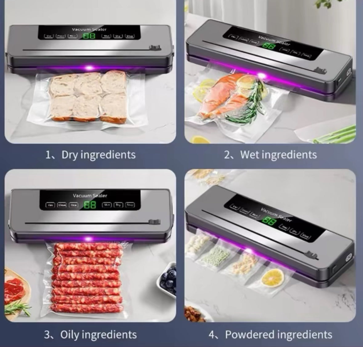 Electric vacuum sealer with built in cutting device - wet and dry modes, keep food fresher for longer